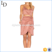Wholesale for skirt with crop top suede top and skirt set